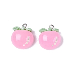 Peach Подвески из непрозрачной смолы, окрашенные распылением, имитация еды, с платиново-железными петлями, розовые, персиковое очарование, 21~21.5x18x9.5~10 мм, отверстие : 2 мм