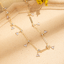 Золотой 201 Женские ожерелья из овальной цепочки с треугольными кисточками и кристаллами из нержавеющей стали и стразами, золотые, 17.72 дюйм (45 см)