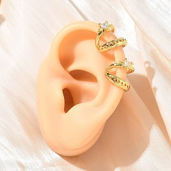 Настоящее золото 18K Серьги-манжеты С-образной формы с микропаве из прозрачного кубического циркония, выполненные из латуни с микропаве в форме звезды., реальный 18 k позолоченный, 14x13.5x12.5 мм