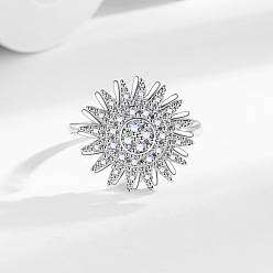 Платина Вращающиеся открытые манжеты-кольца для женщин, латунные кольца-спиннеры с микро-паве и прозрачным кубическим цирконием, платина, 18x17 мм, внутренний диаметр: американский размер 7 1/4 (17.5 мм)