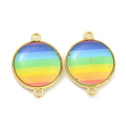 Плоский Круглый Покрытие стойки латунь проложить подвески из смолы цвета радуги, реальный 18 k позолоченный, без кадмия и без свинца, плоско-круглые, 19x14.5x4 мм, отверстие : 1.4 мм