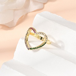 Настоящее золото 18K Открытые манжеты из латуни с микропаве и кубическим цирконием, сердце, стойки покрытие, без кадмия и без свинца, долговечный, реальный 18 k позолоченный, 17 мм, внутренний диаметр: 16 мм