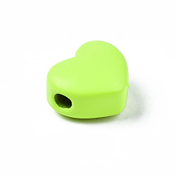 Green Yellow Spray Painted Brass Beads, Heart, Green Yellow, 9x10.5x6mm, Hole: 2mm