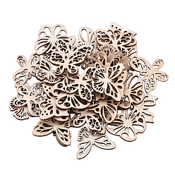 Античный Белый Незавершенные украшения из дерева, поделки товары для рукоделия, бабочка, старинный белый, 2.3~2.7x3.1~3.2x0.25 см