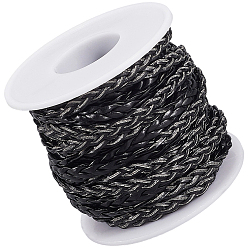 Черный 10 плоские плетеные шнуры из искусственной кожи, фурнитура елочки для браслета, чёрные, 5x2 мм