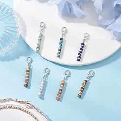 Платина 7шт. подвесные украшения из смешанных натуральных и синтетических камней, с медными застежками, колонка, платина, 37.5~39.5 мм