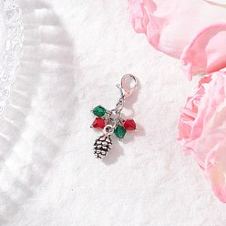 Античный Серебристый & Платиновый Стеклянный кулон украшение, с застежками-карабинами из цинкового сплава и подвесками в виде сосновых шишек из сплава, старинное серебро и платина, 32.5 мм