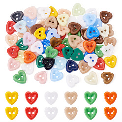Сердце 80шт. 2-дырчатые фарфоровые пуговицы, разноцветные, сердце, 11.5x12x2.5 мм, отверстие : 1.6 мм, 80 шт / комплект