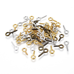 Mixed Color Iron Screw Eye Pin Peg Bails, for DIY Jewelry Making Crafts, Mixed Color, 8~10x4x1mm, Hole: 2mm, about 235~265pcs/20g