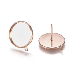 Розовое Золото 304 Настройки серьги из нержавеющей стали, с петлей, плоско-круглые, розовое золото , лоток : 14 мм, 13 мм, отверстие : 1.6 мм, штифты : 0.7 мм