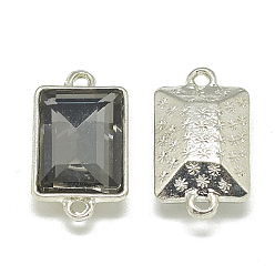 Серый Соединители звеньев сплава стекла, граненые, прямоугольные, платина, серые, 21x12x6 мм, отверстие : 1.5 мм
