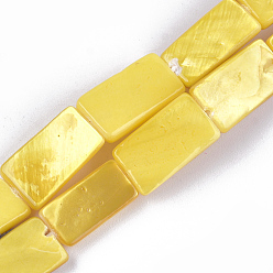 Yellow Spray Painted Freshwater Shell Beads, Rectangle, Yellow, 14~15x7~8.5x3mm, Hole: 0.5mm, about 20~26pcs/strand, 12 inch~15.5 inch