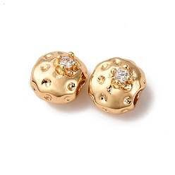 Настоящее золото 18K Латунные микропаве из прозрачного кубического циркония, без кадмия, без никеля и без свинца, плоско-круглые, реальный 18 k позолоченный, 7.5x8x6 мм, отверстие : 2 мм