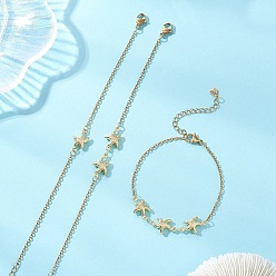 (52) Непрозрачная лаванда 3 шт. 3 стилей 304 браслеты из нержавеющей стали в форме морской звезды, браслеты-цепочки для женщин, с 304 из нержавеющей стали Lobster Claw застежками, разноцветные, 7.40 дюйм (18.8 см), 1 шт / стиль