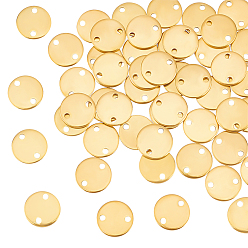 Золотой 50Ионное покрытие (IP) 304 Подвески из нержавеющей стали, плоские круглые ссылки, золотые, 10x1 мм, отверстие : 1.3 мм