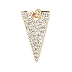 Настоящее золото 18K Латунные микропаве прозрачные подвески с фианитом, с целью перехода в кольце, подвески в виде перевернутого треугольника, реальный 18 k позолоченный, 27.5x16x1.8 мм, отверстие : 3 мм