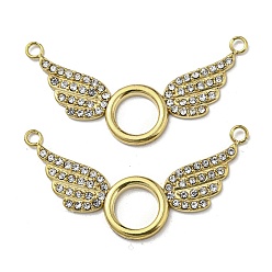 Real 14K Gold Plated 304 Stainless Steel Pave Crystal Rhinestone Connector Charms, Ring with Wings Links, Real 14K Gold Plated, 18x37.5x1.5mm, Hole: 1.8mm