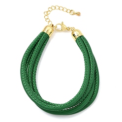 Dark Green Microfiber Leather Multi-strand Cord Bracelets Makings, with Brass Findings and 202 Stainless Steel Lobster Claw Clasps, Golden, Dark Green, 7.48 inch(19cm)