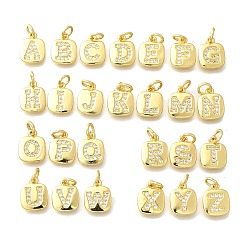 Настоящее золото 18K 26подвески из латуни с микропаве из кубического циркония, без кадмия, без никеля и без свинца, квадрат с буквой a ~ z, реальный 18 k позолоченный, 12x9x1.5 мм, отверстие : 3 мм