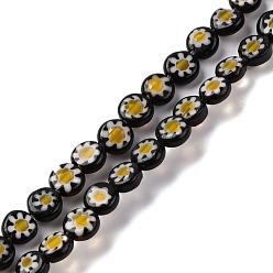 Черный Handmade millefiori lampwork beads strands, плоско-круглые, чёрные, 6x3 мм, отверстие : 0.7 мм, около 66 шт / нитка, 14.65'' (37.2 см)