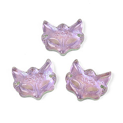 Сливовый Подвески-соединители из прозрачного гальванического стекла, лисы, слива, 22~23x25x7 мм, отверстие : 1.8 мм