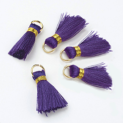 Темно-серый Нейлон кисточка кулон украшение, с латунной фурнитурой , золотые, темно-серый, 23~27x5 мм, отверстие : 4 мм