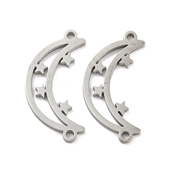 Stainless Steel Color Tarnish Resistant 304 Stainless Steel Connector Charms, Moon with Star, Stainless Steel Color, 18.5x9.5x1mm, Hole: 1mm