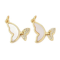 Настоящее золото 18K Латунные микро проложить кубического циркония подвески, бабочки прелести, с раковиной и прыгать кольцо, без кадмия и без свинца, прочное покрытие, стойки покрытие, реальный 18 k позолоченный, 21x17x2 мм, отверстие : 3.5 мм