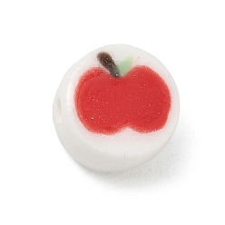 Rot Manuell Porzellan Perlen, flach rund mit Apfel, handbemalt, rot, 11x11.5x6~6.5 mm, Bohrung: 2.5 mm