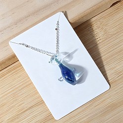 Dark Blue Ocean Handmade Lampwork Whale Pendant 201 Stainless Steel Cable Chain Necklaces, Stainless Steel Color, Dark Blue, 17.72 inch(45cm)