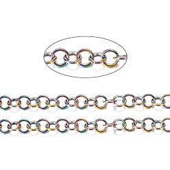 Rainbow Color Ионное покрытие (ip) 304 роликовая цепь из нержавеющей стали, отрыгивающая цепь, с катушкой, для изготовления ювелирных изделий, несварные, Радуга цветов, 4x0.7 мм, около 32.8 футов (10 м) / рулон