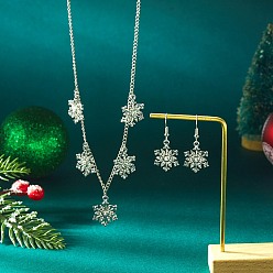 Платина Комплект из ожерелья и серег-гвоздиков из сплава со стразами и снежинкой для женщин, платина, ожерелья: 400 мм; серьга: 38мм