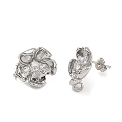 Platine Laiton micro pave cubique zircone boucles d'oreilles conclusions, fleur, avec boucle, crémaillère plaquage, plaqué longue durée, sans cadmium et sans plomb, platine, 15.5x14.5mm, Trou: 1.6mm, pin: 0.7 mm