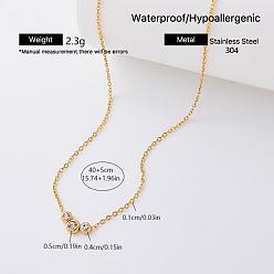 Flat Round Elegant 304 Stainless Steel Crystal Rhinestone Pendant Necklaces for Women, Golden, Flat Round, 15.75 inch(40cm)