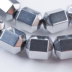 с Платиновым Покрытием Pvd вакуумное покрытие гальванопокрытие немагнитные синтетические гематитовые бусины нити, класс А, граненые, колонка, с покрытием платиным, 12x10 мм, отверстие : 1 мм, 1 мм, около 34 шт / нитка, 15.7 дюйм (40 см)