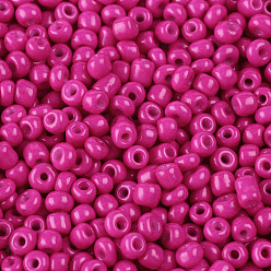 Fuchsia Baking Paint Glass Seed Beads, Fuchsia, 6/0, 4~5x3~4mm, Hole: 1~2mm, about 4500pcs/bag