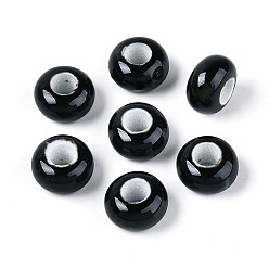 Черный Фарфоровые бусины ручной работы, фантазии античного стекла фарфора, бусины с большим отверстием, рондель, чёрные, 15x8 мм, отверстие : 6 мм