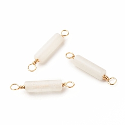 White Jade Natural White Jade Connector Charms, with Light Gold Eco-Friendly Copper Wire Wrapped, Column, 22~23.5x4mm, Hole: 2.2~2.4mm