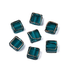 Кадет Синий Бусины ручной работы бусины золотого песка, квадратные бусины с золотой отделкой, кадетский синий, 11.5~13.5x12~13.5x6~7.5 мм, отверстие : 0.7~1.4 мм