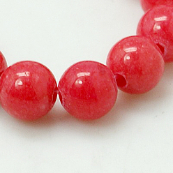 Crimson Natural Mashan Jade Round Beads Strands, Dyed, Crimson, 8mm, Hole: 1mm, about 51pcs/strand, 15.7 inch