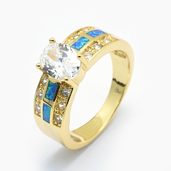 Золотой Кубические кольца из циркония, с синтетическим опалом и медными находками, долговечный, овальные, Размер 7, прозрачные, золотые, 17.5 мм