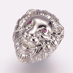 Платина Латунные микро проложить кубического циркония бусы, лев, платина, 13x11x10 мм, отверстие : 3 мм