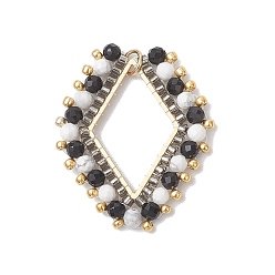 Черный Подвески из натурального хаулита и черного оникса (окрашенного и нагретого) с ограненными круглыми бусинами и стеклянными бусинами, подвески в форме ромба с 304 соединительными кольцами из нержавеющей стали, золотые, чёрные, 32.5x27.5x3.5 мм, отверстие : 3 мм
