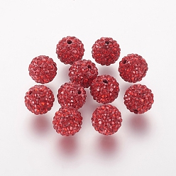 Light Siam Polymer Clay Rhinestone Beads, Grade A, Round, Pave Disco Ball Beads, Light Siam, 10x9.5mm, Hole: 1.5mm