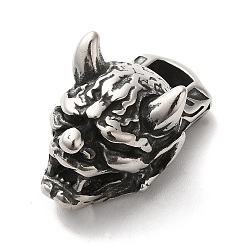 Antique Silver 304 Stainless Steel Tube Bails, Loop Bails, Skull, Antique Silver, 32.5x21x16mm, Hole: 6x3.5mm, Inner Diameter: 7.5x7.5mm