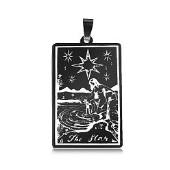 Gunmetal 201 Stainless Steel Pendants, Laser Engraved Pattern, Tarot Card Pendants, Gunmetal, The Star XVII, 40x24x1mm, Hole: 8x4mm