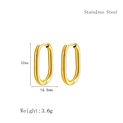 Golden Stylish 304 Stainless Steel Oval Hoop Earrings, Golden, 22x16.5mm