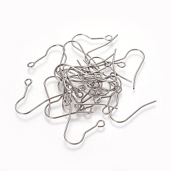 Stainless Steel Color Tarnish Resistant 304 Stainless Steel Earring Hooks, with Horizontal Loop, Stainless Steel Color, 19.5x21.5x0.6mm, Hole: 1.5mm