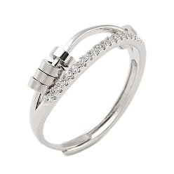 Платина Вращающиеся кольца для пальцев для женщин с микропаве из латуни и кубическими цирконами, Кольцо-спиннер для успокоения беспокойства, медитации, платина, 6.5 мм, внутренний диаметр: 20 мм