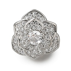 Platino Latón micro pavimenta claro cubic zirconia deslizamiento encantos, flor, sin níquel, Platino, 14x13.5x10 mm, agujero: 1 mm